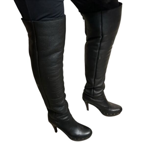 Paloma Barcelo Black Leather studded Knee-High Tall Boots 9.5 - Picture 1 of 15